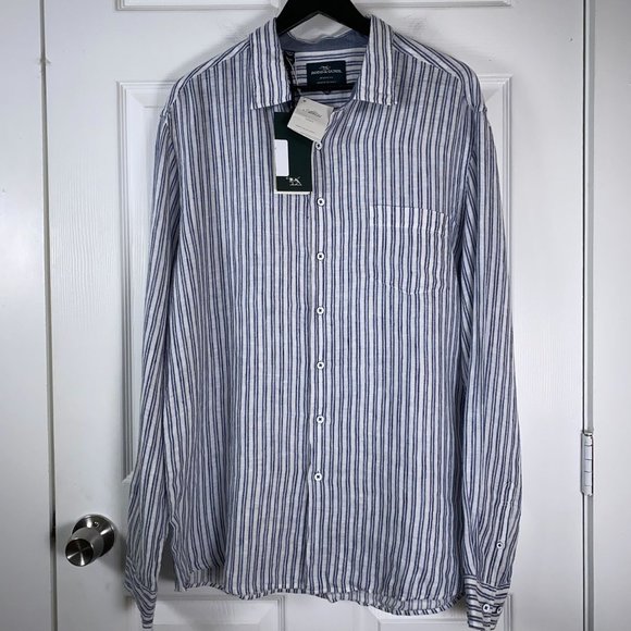 Rodd & Gunn Victoria Avenue L/S Linen Blend Button Shirt Blue Stripe Men's XXL - Picture 2 of 8